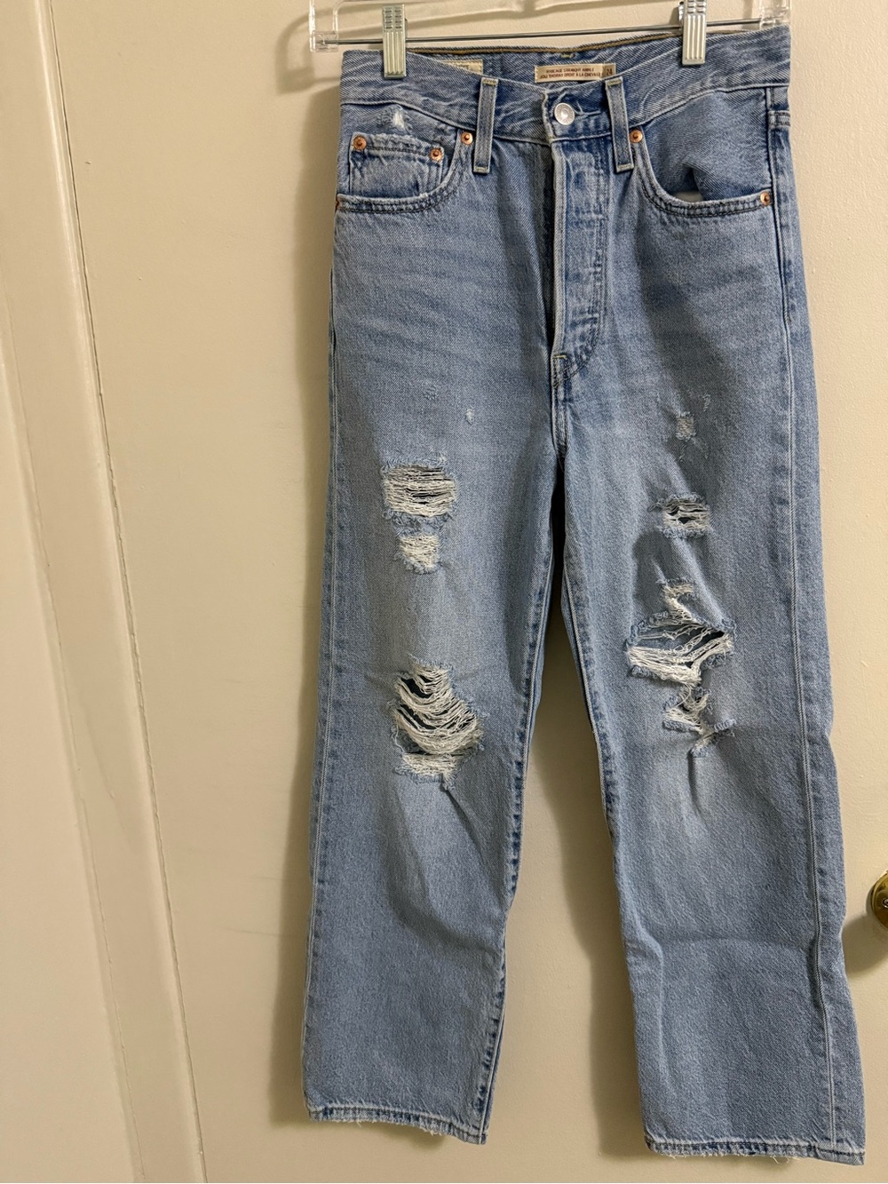 Levi's Light Blue Distressed Straight Ankle Leg Women's Jeans